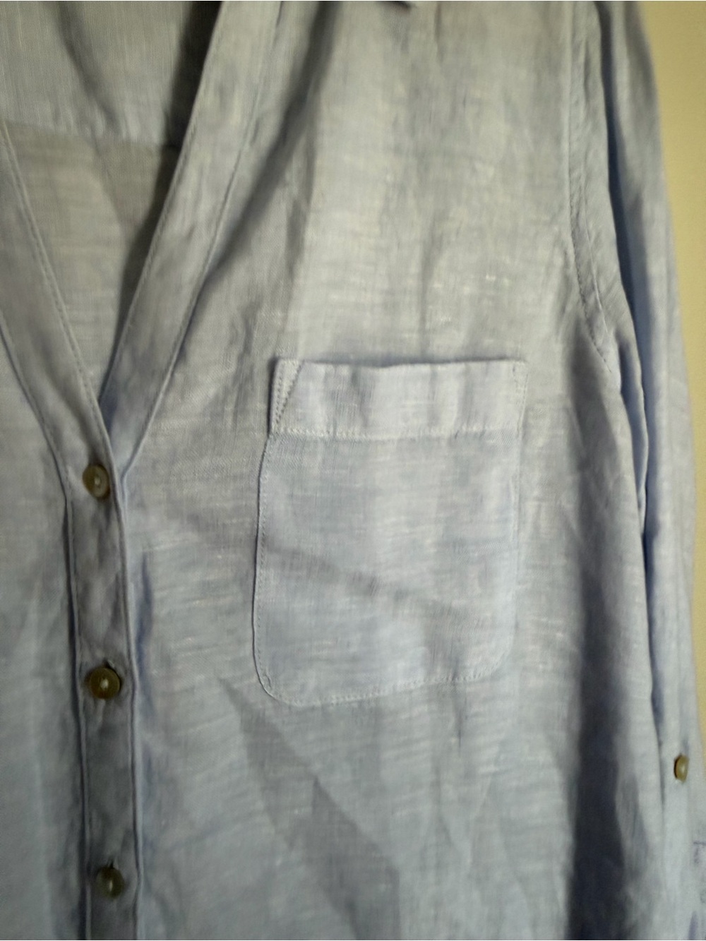 C & C california Washable 100% Linen Button Up Blouse w/ Roll Tab Sleeves Sz M - Picture 5 of 9
